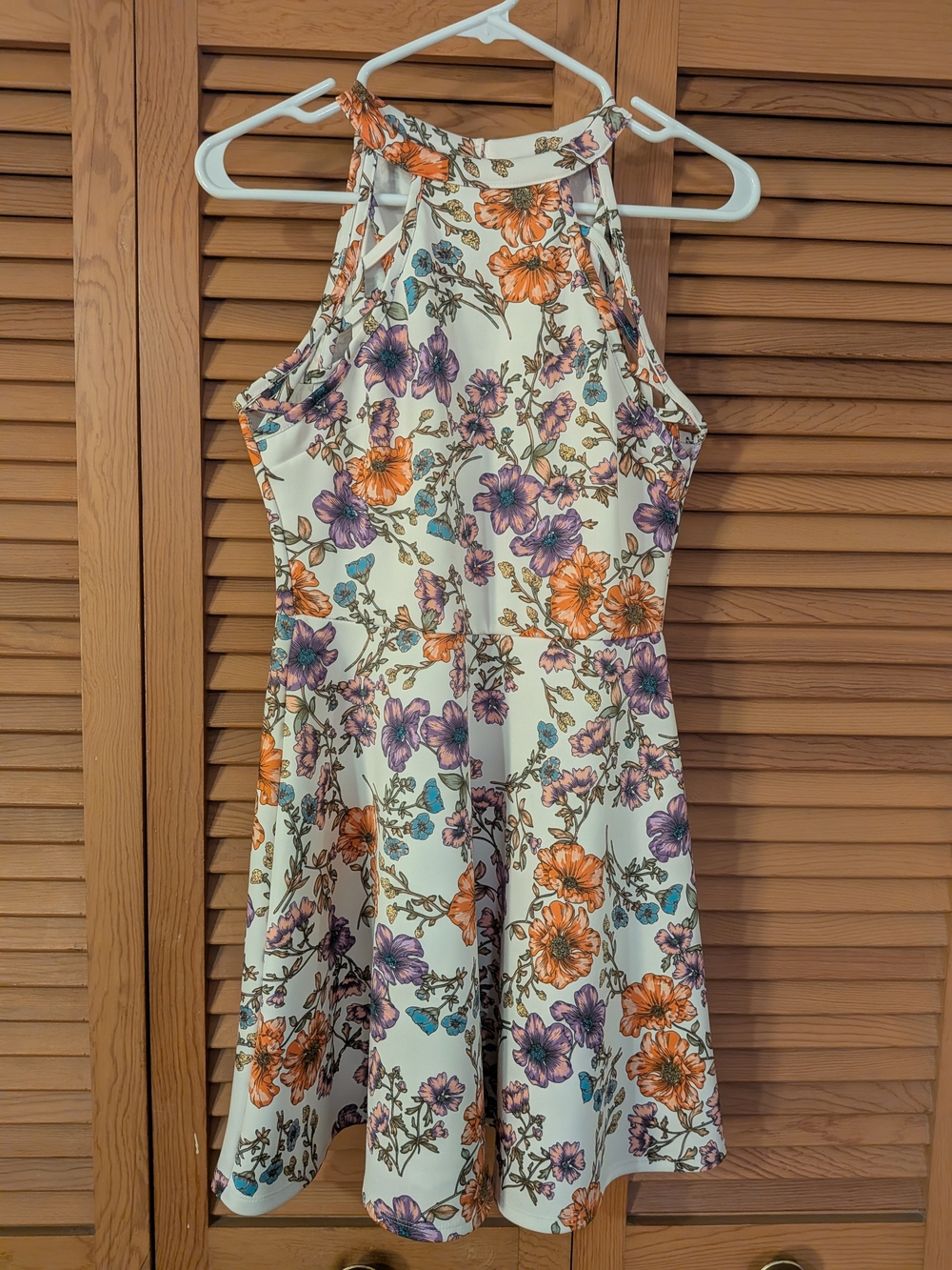 No Boundaries White Floral Halter Dress with Orange & Purple Blossoms